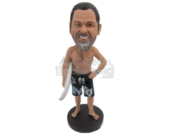 Custom Bobblehead Handsome Hunk In Short With A Surfing Board - Leisure & Casual Casual Males Personalized Bobblehead & Cake Topper Custom Bobblehead Handsome Hunk In Short With A Surfing Board - Leisure & Casual Casual Males Personalized Bobblehead & Cake Topper